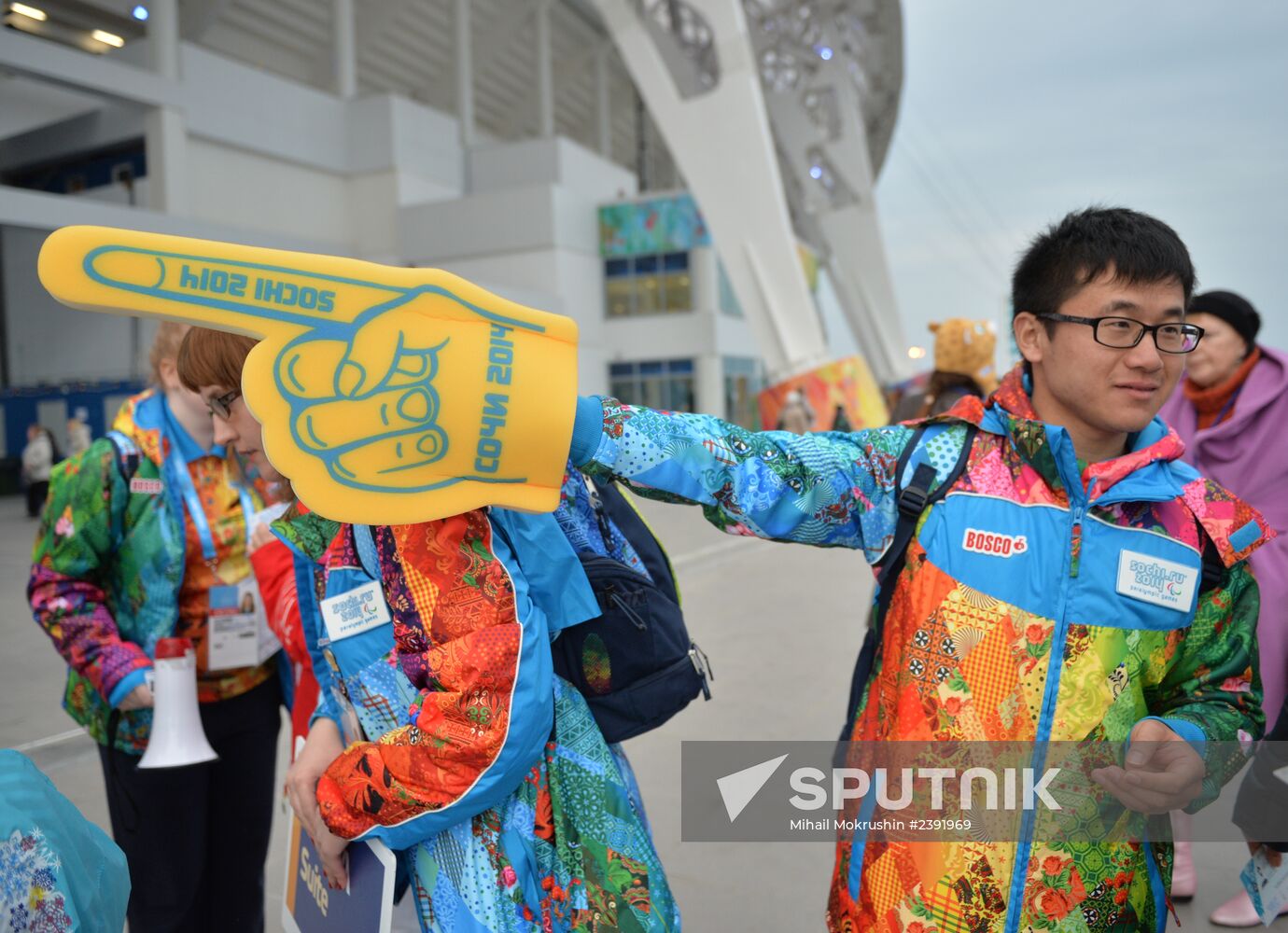 Spectators arrive at the opening ceremony of the Sochi 2014 Paralympic Winter Games