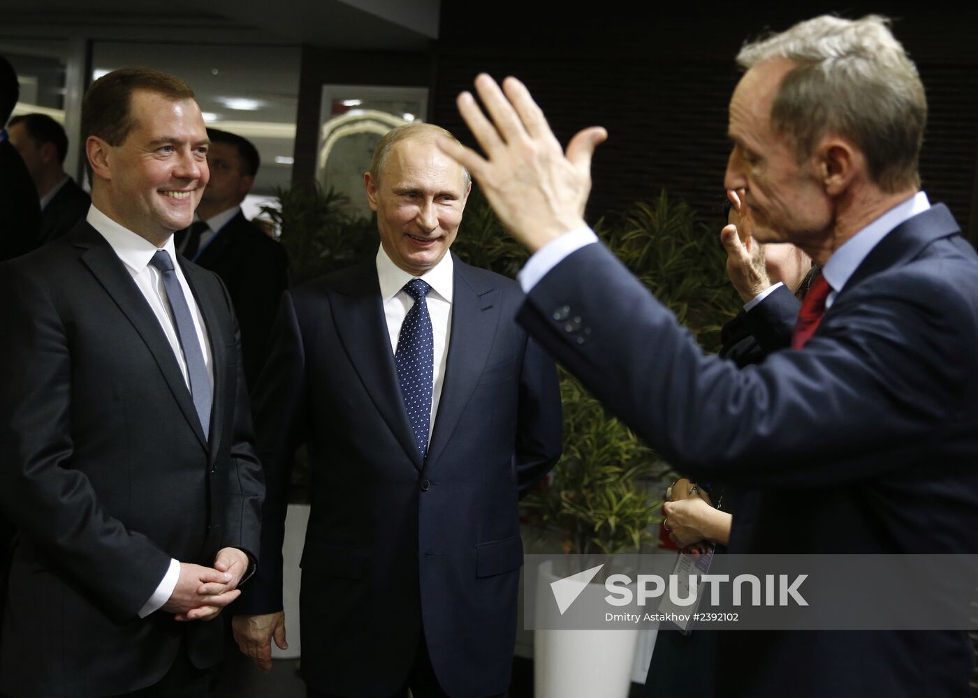 Vladimir Putin and Dmitry Medvedev at opening ceremony of Sochi 2014 Winter Paralympic Games