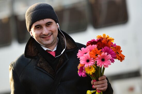 Selling flowers prior to International Women's Day