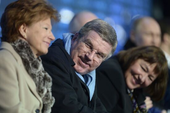 Vladimir Putin and Dmitry Medvedev at opening ceremony of Sochi 2014 Winter Paralympic Games
