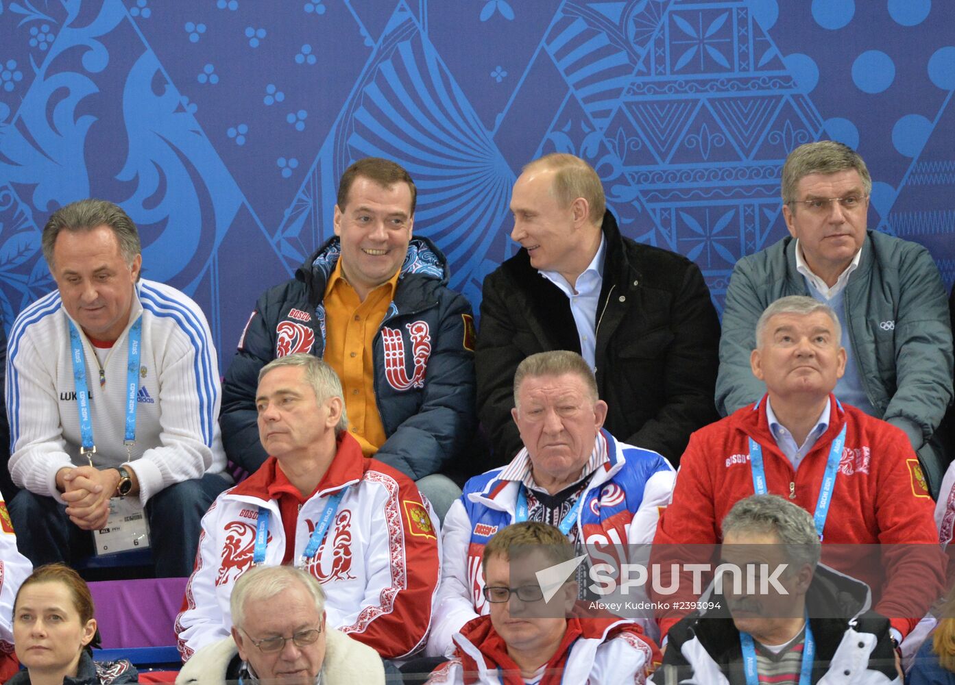 Vladimir Putin and Dmitry Medvedev attend ice sledge hockey match between Russia and Republic of Korea