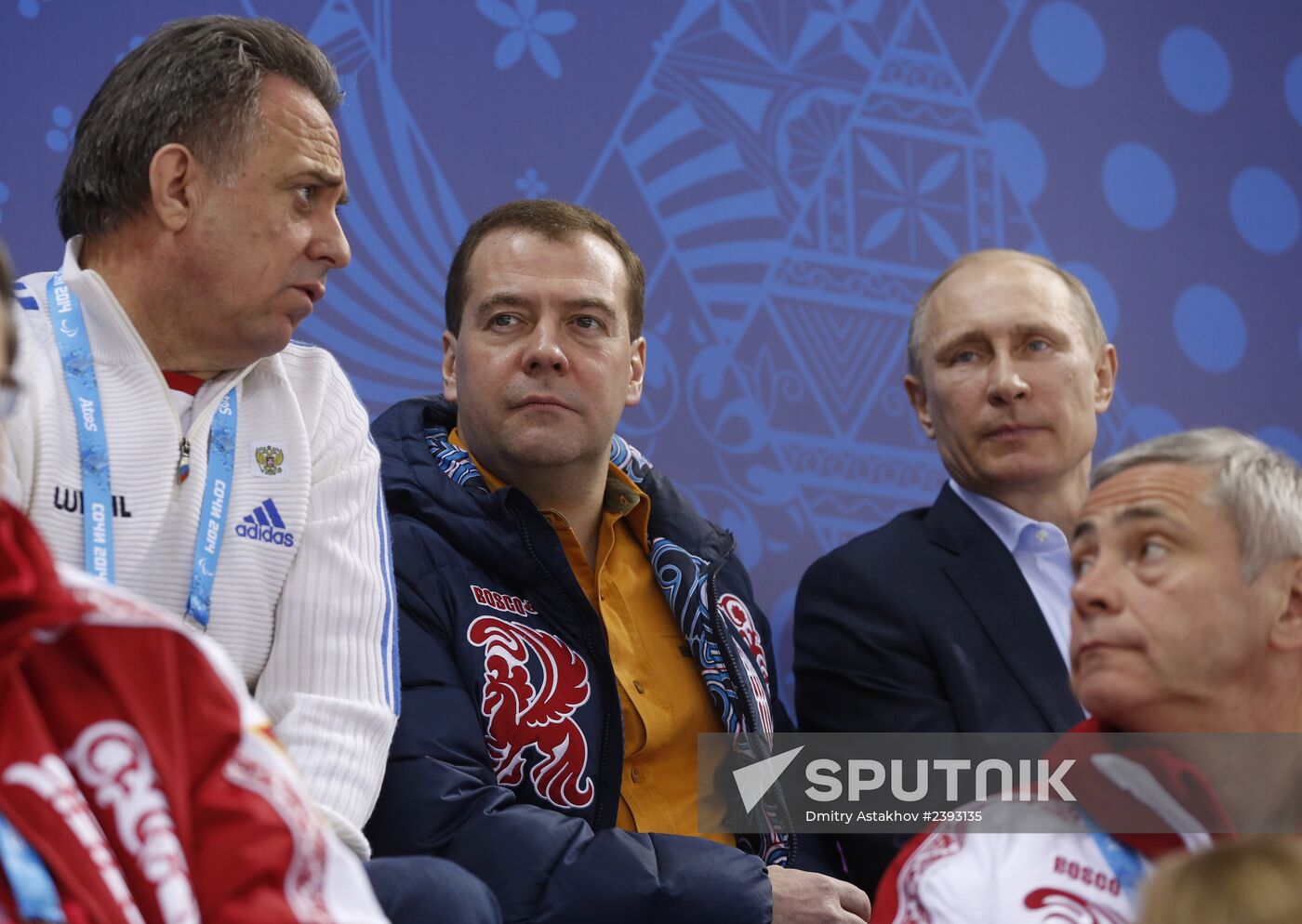 Vladimir Putin and Dmitry Medvedev attend ice sledge hockey match between Russia and Republic of Korea