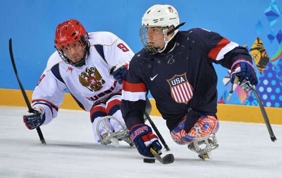 2014 Paralympics. Ice sledge hockey. USA vs. Russia