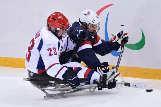 2014 Paralympics. Ice sledge hockey. USA vs. Russia