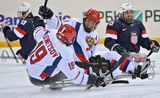 2014 Paralympics. Ice sledge hockey. USA vs. Russia