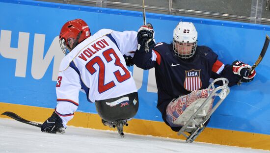 2014 Paralympics. Ice sledge hockey. USA vs. Russia