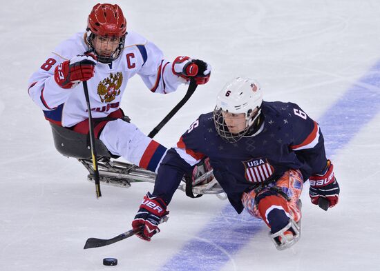 2014 Paralympics. Ice sledge hockey. USA vs. Russia