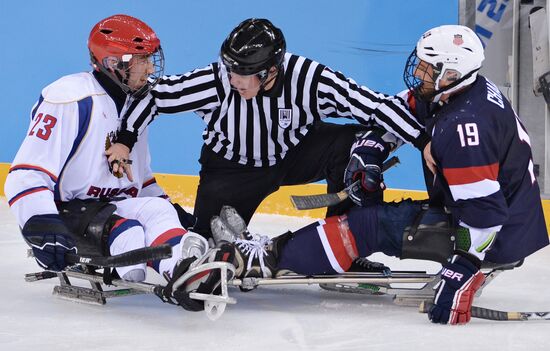 2014 Paralympics. Ice sledge hockey. USA vs. Russia