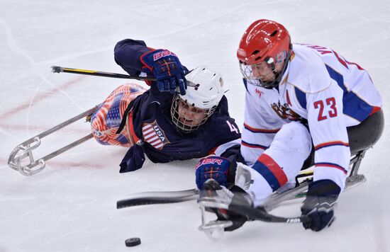 2014 Paralympics. Ice sledge hockey. USA vs. Russia