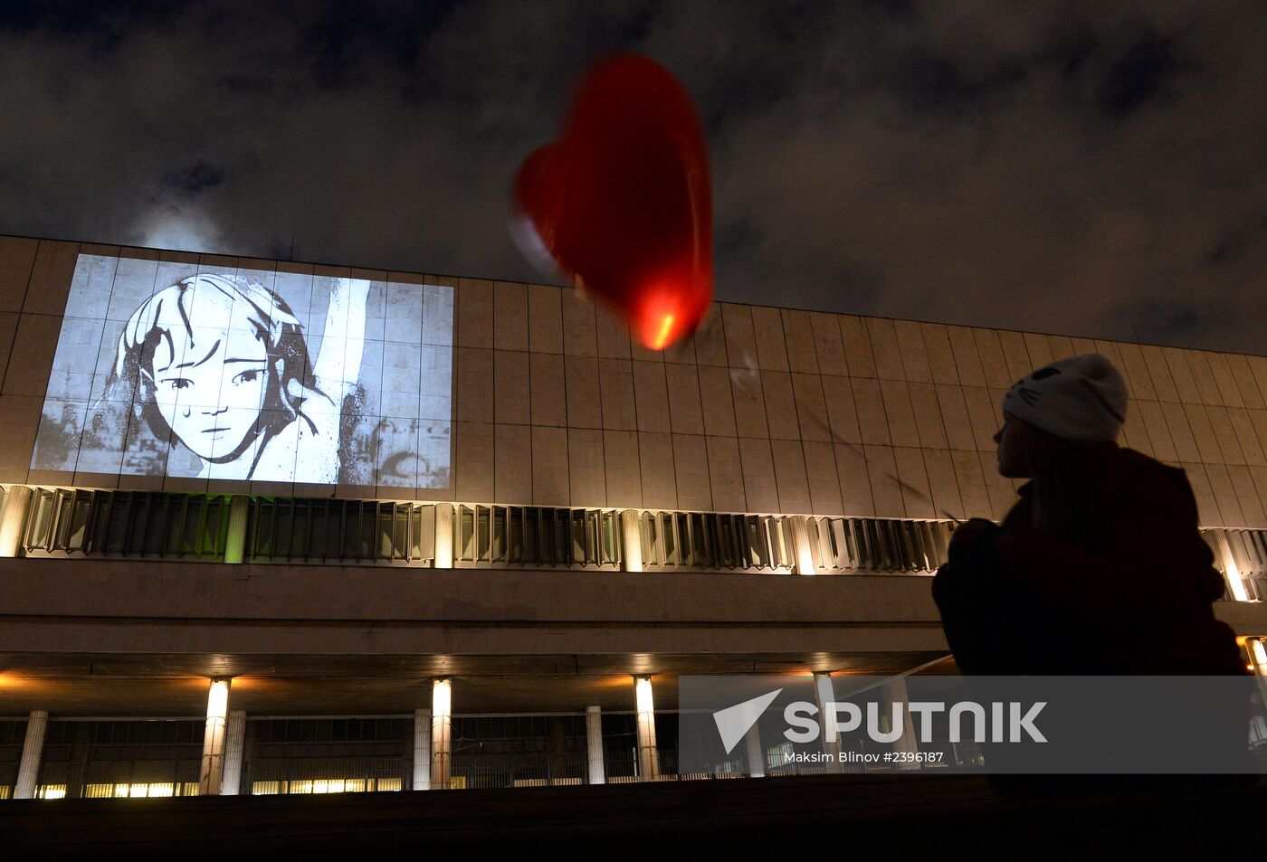 Installation of works by Banksy on a wall in the State Tretyakov Gallery