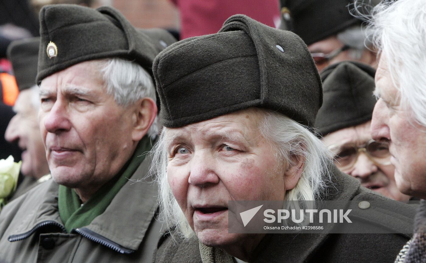 Procession of Latvian legion Waffen-SS veterans and their supporters in Riga