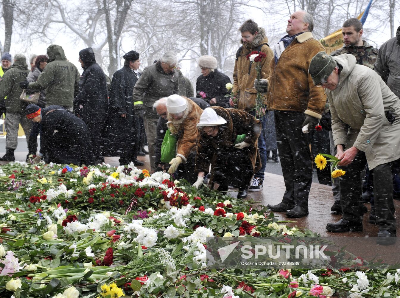 Procession of Latvian legion Waffen-SS veterans and their supporters in Riga