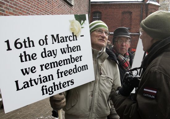 Procession of Latvian legion Waffen-SS veterans and their supporters in Riga
