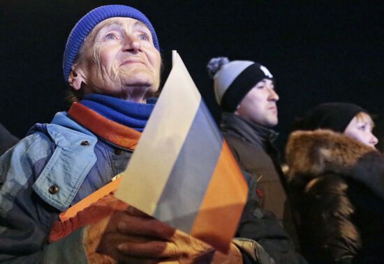 Celebration in downtown Simferopol after Crimea referendum