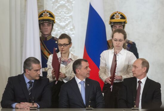 Signing Russian Federation-Crimea Treaty on Crimea's integration with Russia and formation of new jurisdictions in Russian Federation