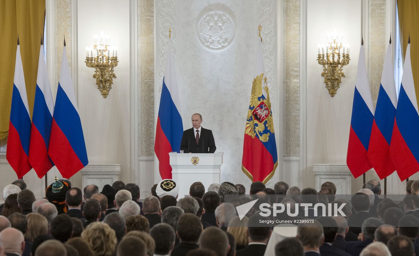 Vladimir Putin's statement on Crimea's integration with Russia