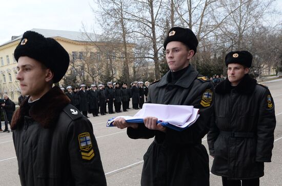 Russian flag raising ceremony at Nakhimov Naval Academy in Sevastopol