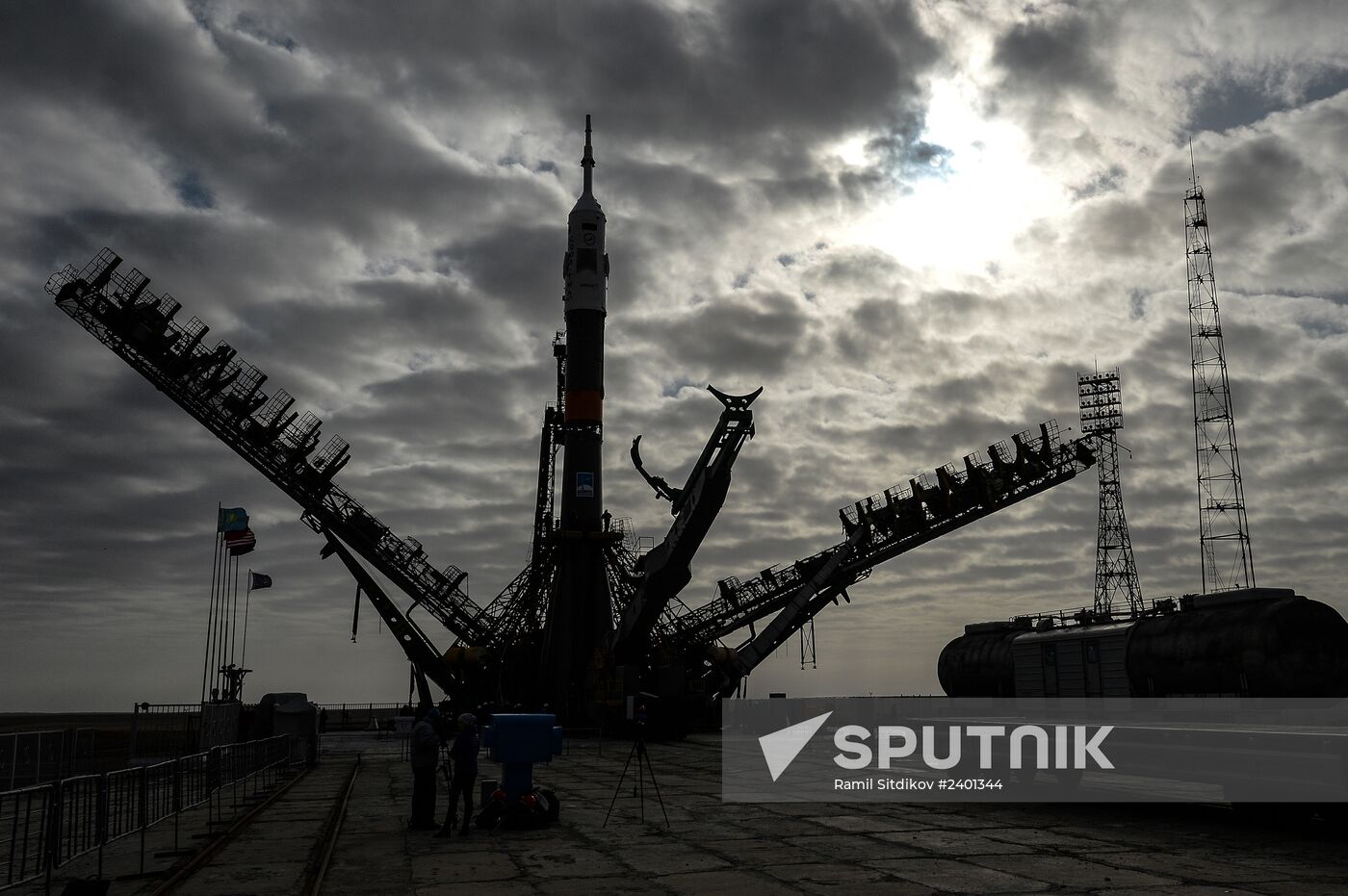 Soyuz-FG booster with Soyuz TMA-11M spaceship installed for launch at Baikonur Cosmodrome