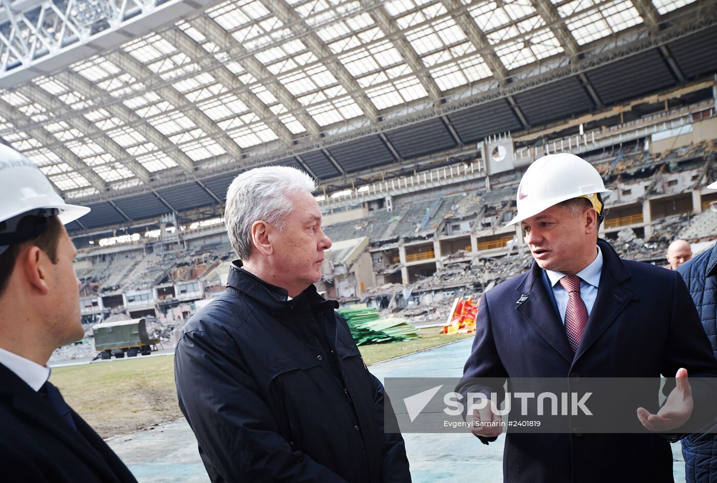 Sergei Sobyanin visits Luzhniki Stadium closed for reconstruction