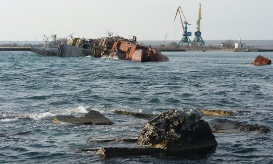 Drowned ships in Lake Donuzlav, Ukraine