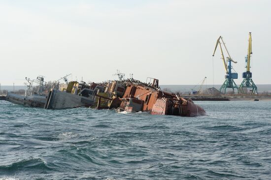 Drowned ships in Lake Donuzlav, Ukraine