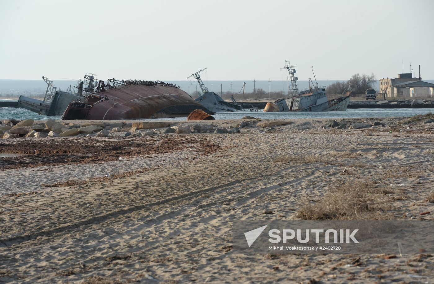 Drowned ships in Lake Donuzlav, Ukraine
