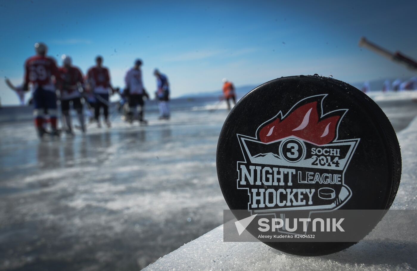 Night Hockey League exhibition match on ice of Lake Baikal