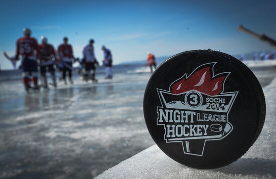 Night Hockey League exhibition match on ice of Lake Baikal