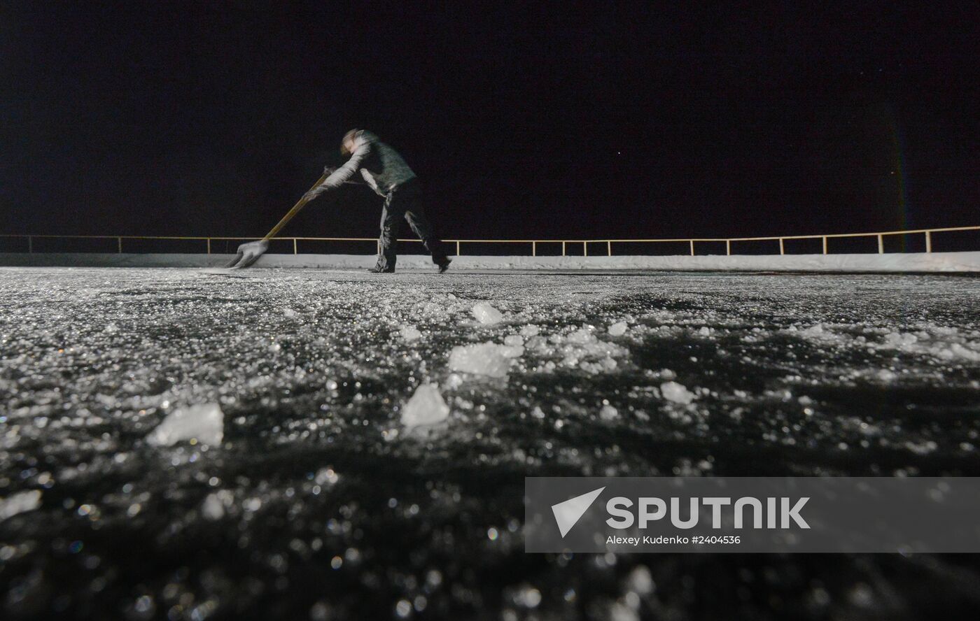 Night Hockey League exhibition match on ice of Lake Baikal