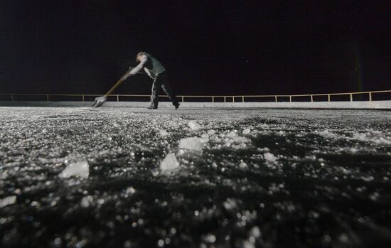 Night Hockey League exhibition match on ice of Lake Baikal