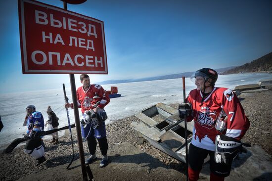 Night Hockey League exhibition match on ice of Lake Baikal