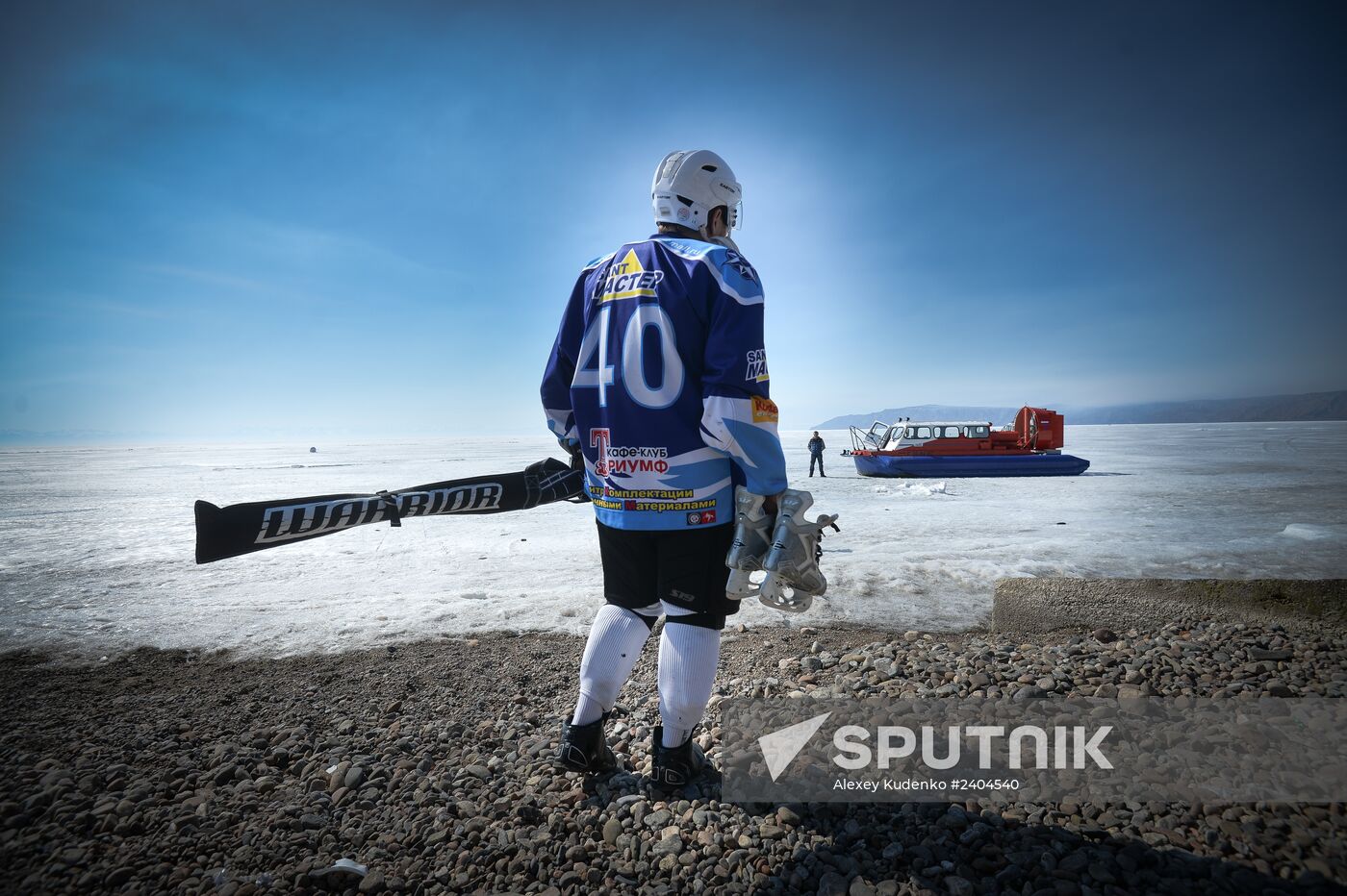 Night Hockey League exhibition match on ice of Lake Baikal