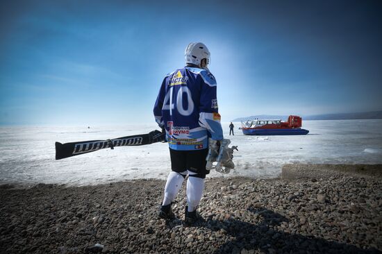Night Hockey League exhibition match on ice of Lake Baikal