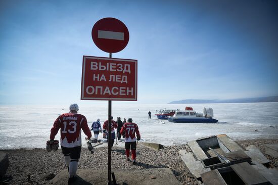 Night Hockey League exhibition match on ice of Lake Baikal