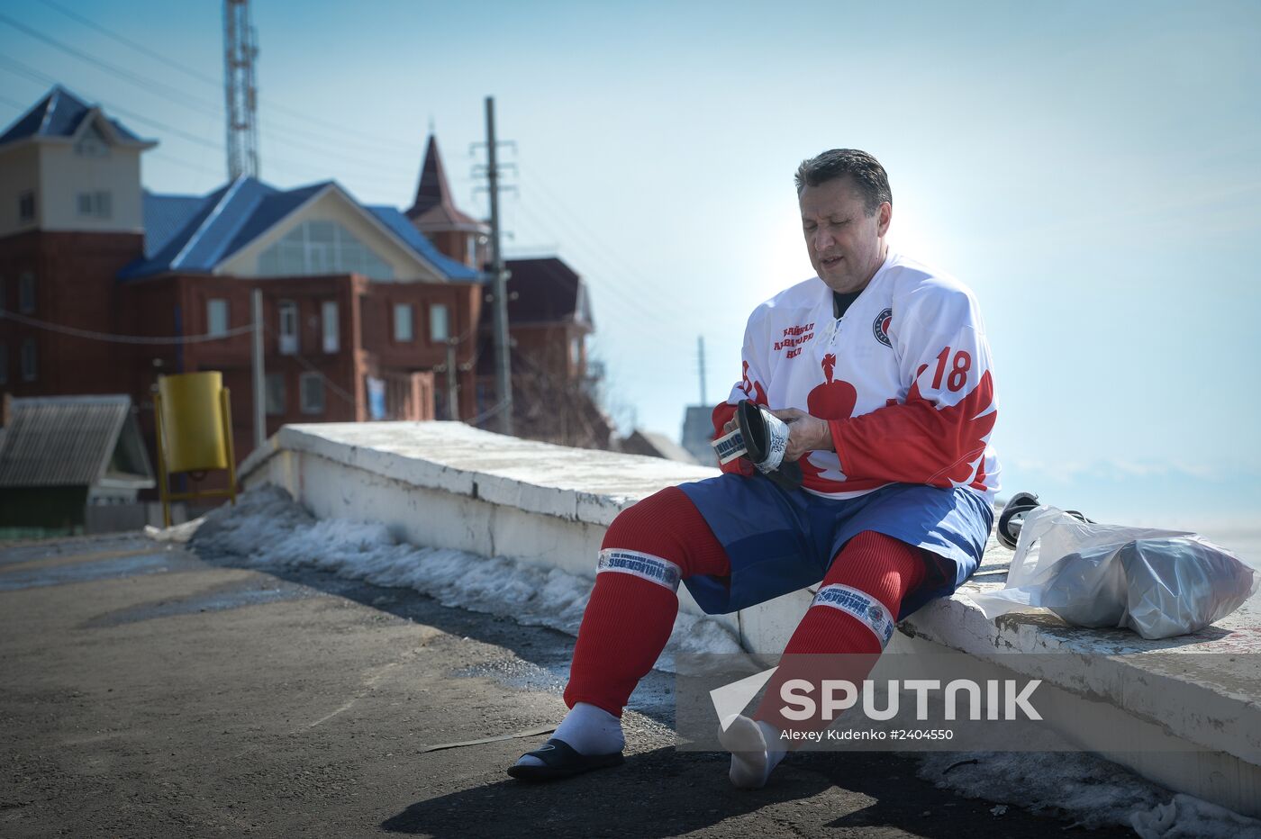 Night Hockey League exhibition match on ice of Lake Baikal