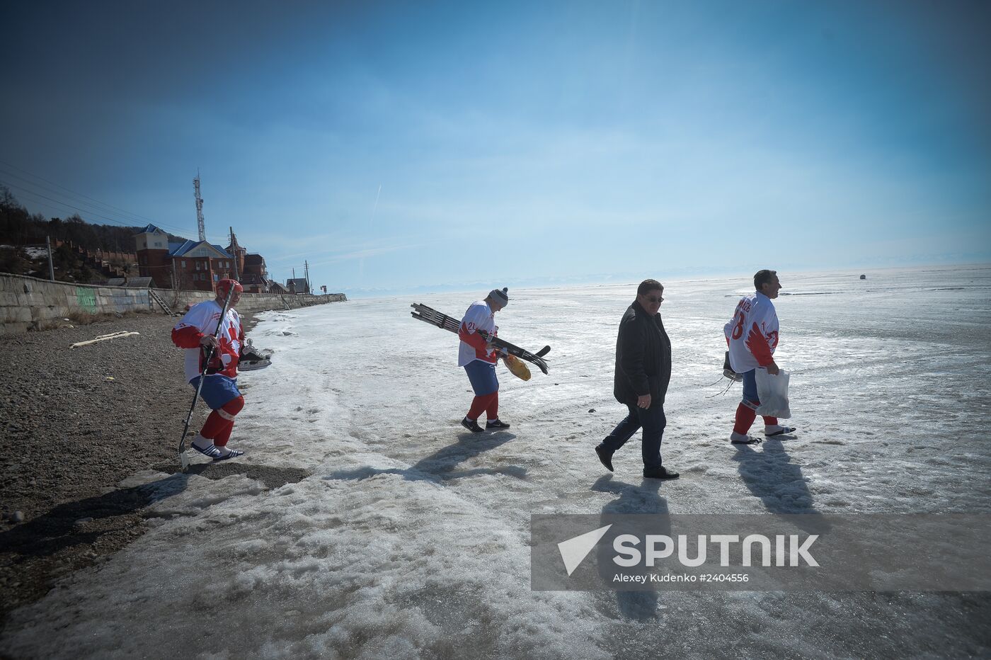 Night Hockey League exhibition match on ice of Lake Baikal