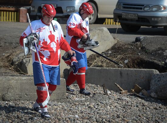 Night Hockey League exhibition match on ice of Lake Baikal