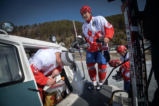 Night Hockey League exhibition match on ice of Lake Baikal