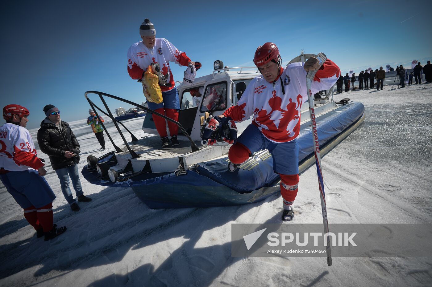 Night Hockey League exhibition match on ice of Lake Baikal