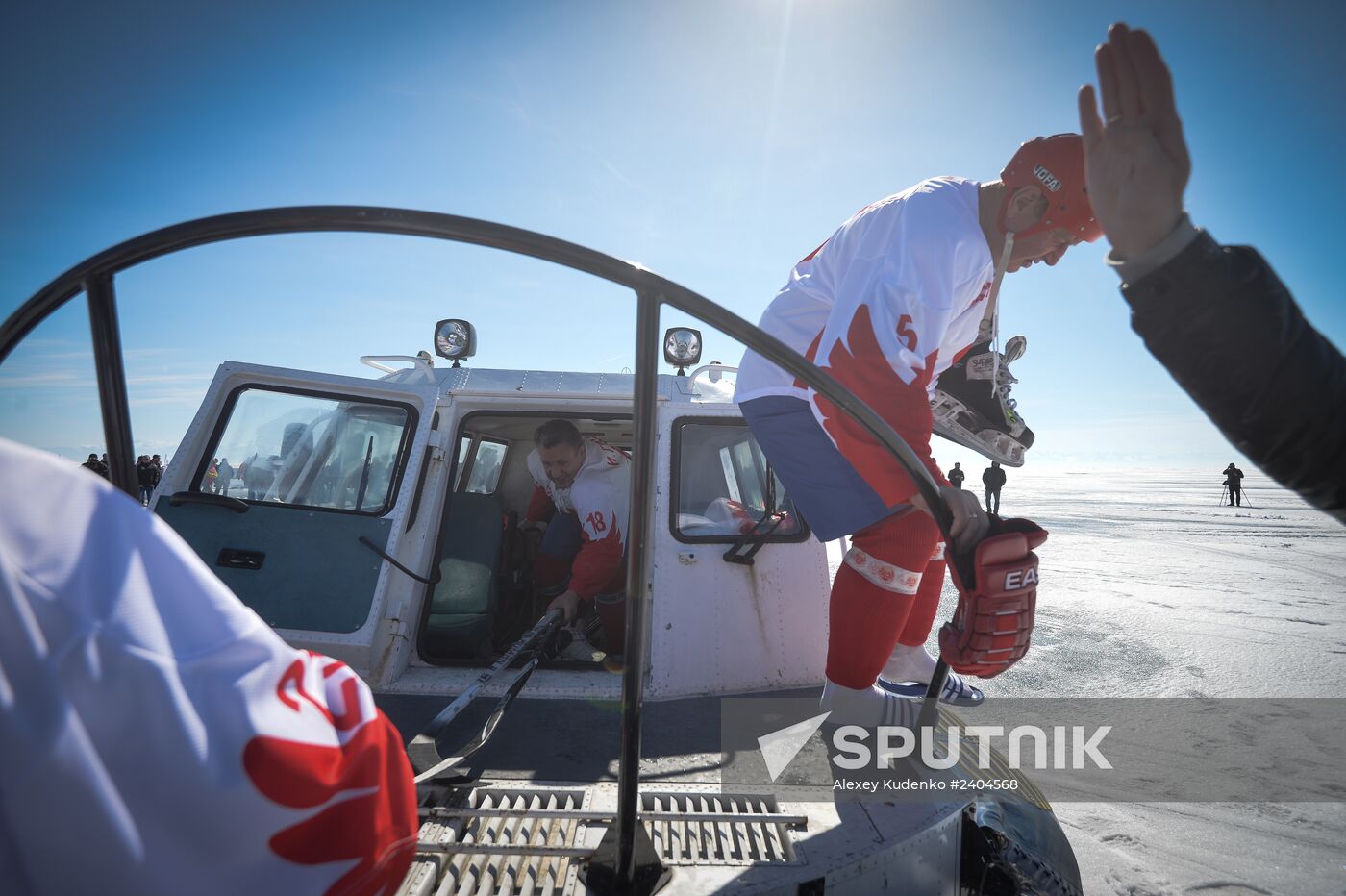 Night Hockey League exhibition match on ice of Lake Baikal