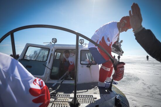 Night Hockey League exhibition match on ice of Lake Baikal