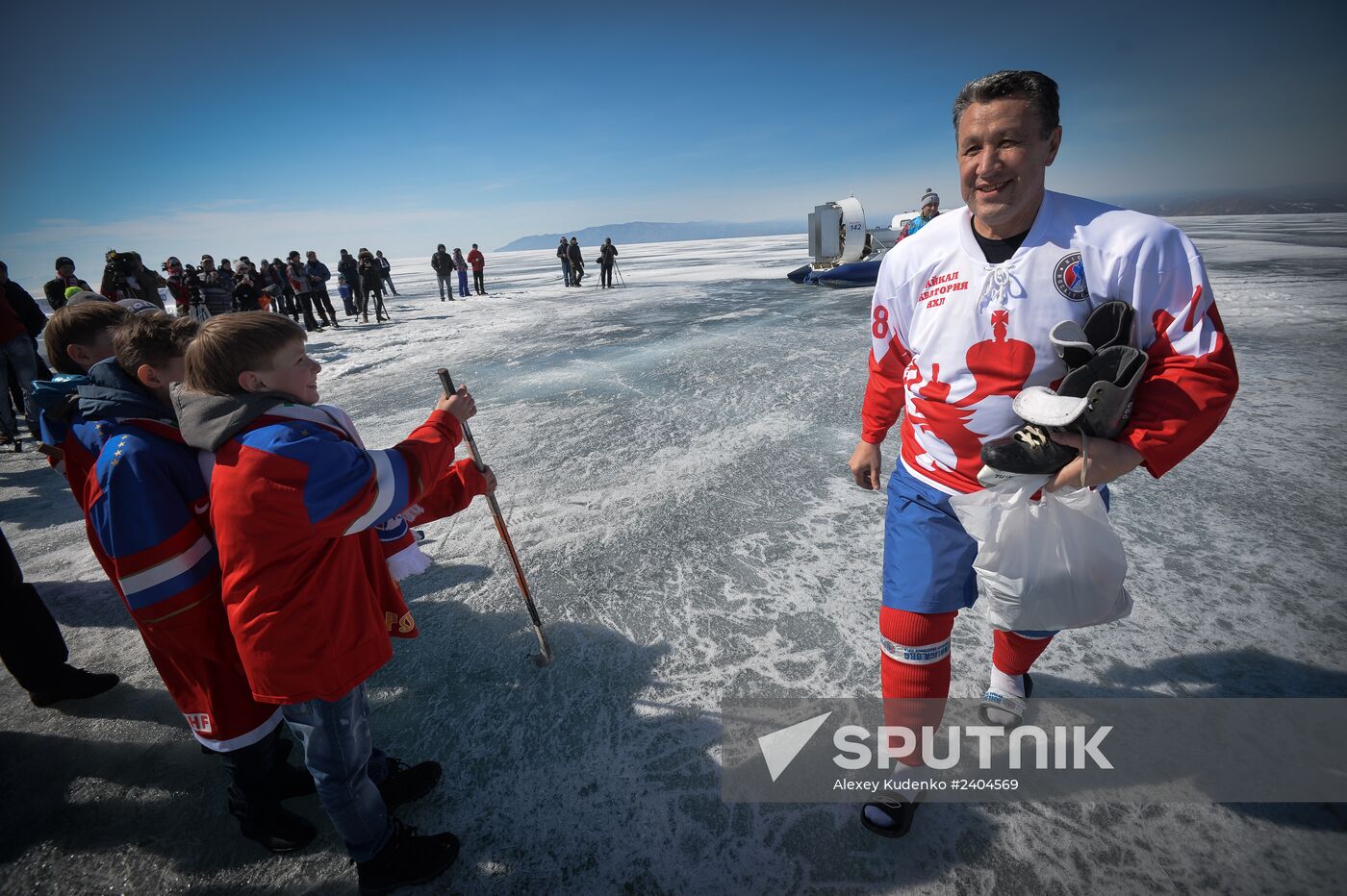 Night Hockey League exhibition match on ice of Lake Baikal