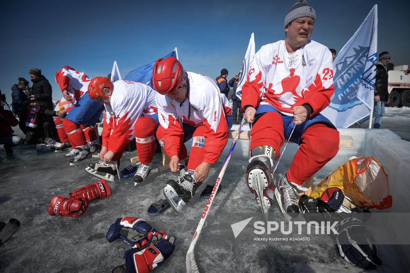 Night Hockey League exhibition match on ice of Lake Baikal