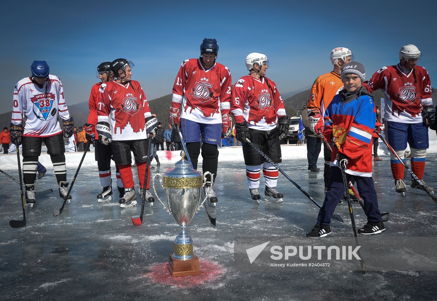 Night Hockey League exhibition match on ice of Lake Baikal