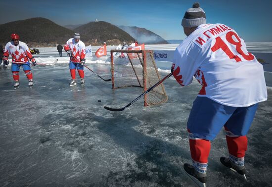 Night Hockey League exhibition match on ice of Lake Baikal