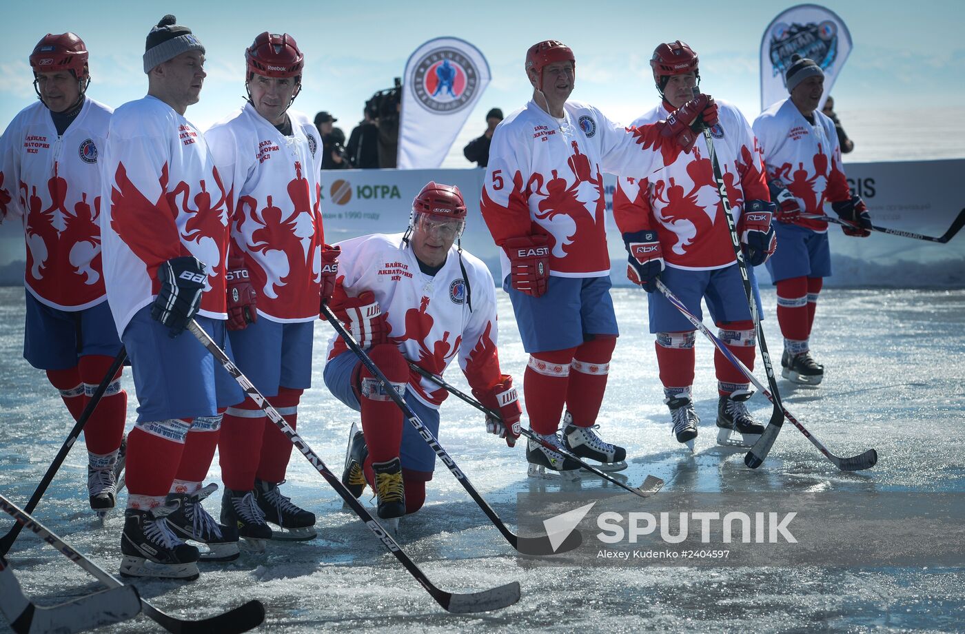 Night Hockey League exhibition match on ice of Lake Baikal