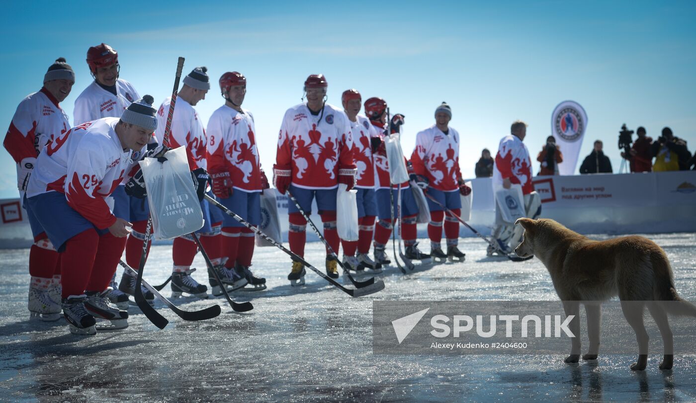 Night Hockey League exhibition match on ice of Lake Baikal