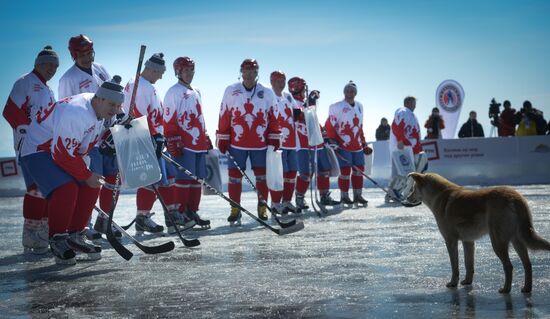Night Hockey League exhibition match on ice of Lake Baikal