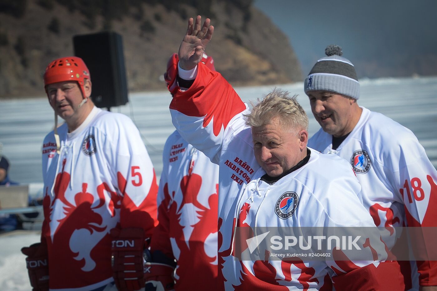 Night Hockey League exhibition match on ice of Lake Baikal