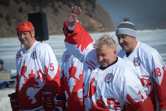 Night Hockey League exhibition match on ice of Lake Baikal